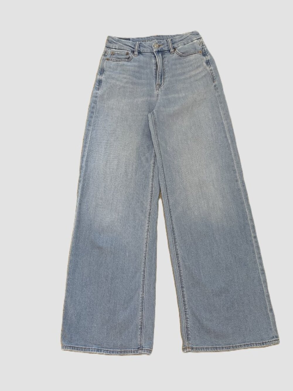 American Eagle Wide Leg Light Wash High Waist Blue Jeans Stretch Size 0